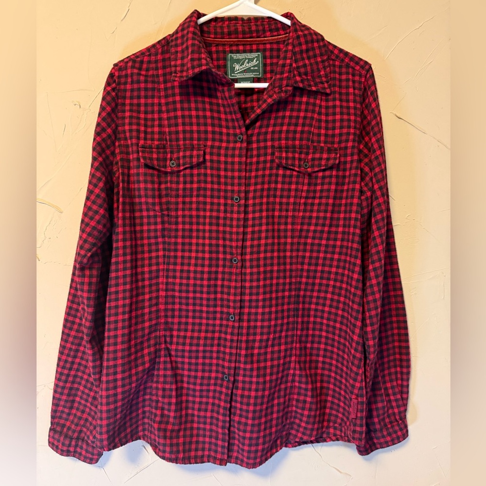 Woolrich Pemberton Flannel M Red Buffalo Plaid Back Button Detail CabinCore Cozy